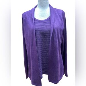 Charter Club Deep  Purple 1 Piece Twin‎ Set  Sweater Size PM Metallic Thread